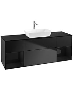 Villeroy und Boch Finion Waschtischunterschrank F862PHPD 160cm, Abdeckplatte black matt, Regale Glossy black lacquer, Black matt lacquer