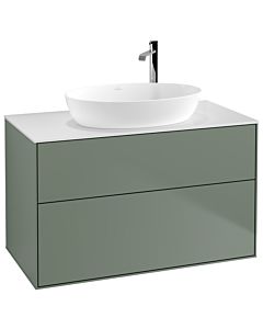 Villeroy und Boch Finion Waschtischunterschrank F88100GM 100x60,3cm, Abdeckplatte white matt, Olive Matt Lacquer