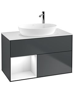 Villeroy und Boch Finion Waschtischunterschrank F891GFHG 100cm, Abdeckplatte white matt, Regale Glossy white lacquer, Midnight Blue Matt Lacquer