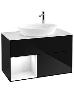 Villeroy und Boch Finion Villeroy und Boch F891GFPH 100cm, plaque de recouvrement blanc mat, étagères Laque blanche brillante, Glossy Black Lacquer