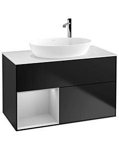 Villeroy und Boch Finion Waschtischunterschrank F891GJPD 100cm, Abdeckplatte white matt, Regale Light grey matt lacquer, Black matt lacquer