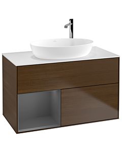 Villeroy und Boch Finion Villeroy und Boch Finion F891GKGN 100cm, cover plate white matt, shelves anthracite matt lacquer, walnut veneer
