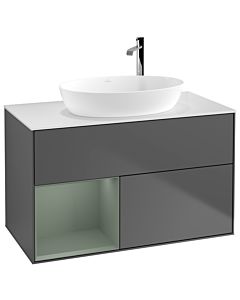 Villeroy und Boch Finion Villeroy und Boch F891GMGK 100cm, plaque de recouvrement blanc mat, étagères laqué olive mat, anthracite mat