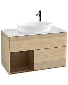 Villeroy und Boch Finion Villeroy und Boch F891GNPC 100cm, plaque de recouvrement blanc mat, étagères Walnut Veneer , Oak Veneer