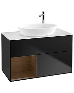 Villeroy und Boch Finion Villeroy und Boch Finion F891GNPD 100cm, cover plate white matt, shelves Walnut Veneer , black matt lacquer