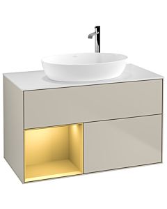 Villeroy und Boch Finion Waschtischunterschrank F891HFHH 100cm, Abdeckplatte white matt, Regale Gold matt lacquer, Sand Matt Lacquer