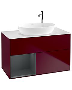 Villeroy und Boch Finion Waschtischunterschrank F891HGHB 100cm, Abdeckplatte white matt, Regale Midnight matt lacquer, Peony Matt