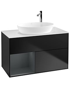 Villeroy und Boch Finion Villeroy und Boch F891HGPD 100cm, plaque de recouvrement blanc mat, étagères laqué mat Midnight, laqué noir mat