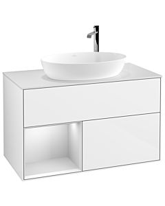 Villeroy und Boch Finion Waschtischunterschrank F891MTGF 100cm, Abdeckplatte white matt, Regale White matt lacquer, Glossy white lacquer