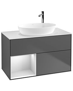 Villeroy und Boch Finion Waschtischunterschrank F891MTGK 100cm, Abdeckplatte white matt, Regale White matt lacquer, Anthracite matt