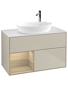 Villeroy und Boch Finion Villeroy und Boch F891PCHH 100cm, plaque de recouvrement blanc mat, étagères Oak Veneer , Sand Matt Lacquer