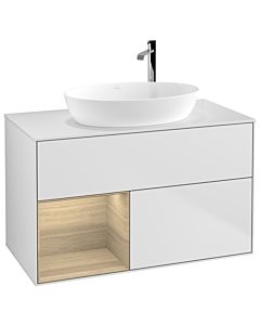 Villeroy und Boch Finion Waschtischunterschrank F891PCMT 100cm, Abdeckplatte white matt, Regale Oak Veneer, White matt lacquer