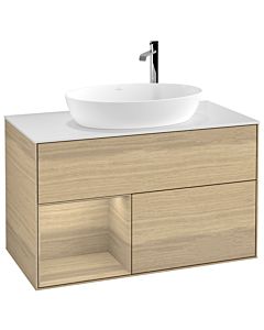 Villeroy und Boch Finion Villeroy und Boch F891PCPC 100cm, plaque de recouvrement blanc mat, étagères Oak Veneer , Oak Veneer