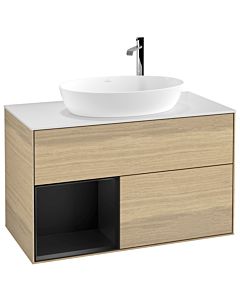 Villeroy und Boch Finion Villeroy und Boch Finion F891PDPC 100cm, cover plate white matt, shelves black matt lacquer, Oak Veneer