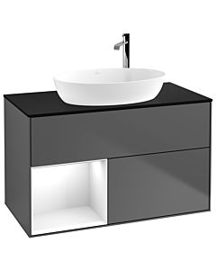 Villeroy und Boch Finion Villeroy und Boch F892GFGK 100cm, plaque de recouvrement noire mate, étagères laquées blanc brillant, anthracite mat