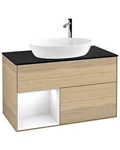 Villeroy und Boch Finion Villeroy und Boch Finion F892GFPC 100cm, cover plate black matt, shelves Glossy white lacquer, Oak Veneer