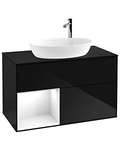 Villeroy und Boch Finion Villeroy und Boch F892GFPH 100cm, plaque de recouvrement noir mat, étagères Laque blanche brillante, Glossy Black Lacquer