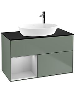 Villeroy und Boch Finion Villeroy und Boch F892GJGM 100cm, plaque de recouvrement noir mat, étagères laqué gris clair mat, Olive Matt Lacquer