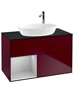 Villeroy und Boch Finion Villeroy und Boch F892GJHB 100cm, plaque de recouvrement noir mat, étagères laqué gris clair mat, Peony Matt