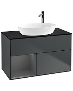 Villeroy und Boch Finion Waschtischunterschrank F892GKHG 100cm, Abdeckplatte black matt, Regale Anthracite matt lacquer, Midnight Blue Matt Lacquer