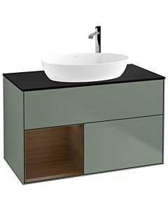 Villeroy und Boch Finion Villeroy und Boch Finion F892GNGM 100cm, cover plate black matt, shelves Walnut Veneer , Olive Matt Lacquer