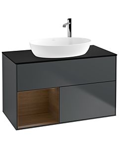 Villeroy und Boch Finion Villeroy und Boch F892GNHG 100cm, plaque de recouvrement noir mat, étagères Walnut Veneer , Midnight Blue Matt Lacquer