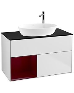 Villeroy und Boch Finion Villeroy und Boch F892HBMT 100cm, plaque de finition noire mate, étagères Peony laqué mat, laqué blanc mat