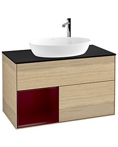 Villeroy und Boch Finion Villeroy und Boch F892HBPC 100cm, plaque de recouvrement noire mate, étagères en laque matte Peony , Oak Veneer