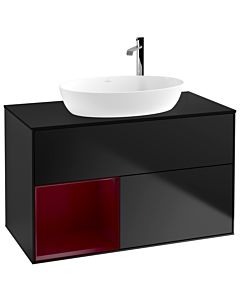 Villeroy und Boch Finion Villeroy und Boch F892HBPD 100cm, plaque de recouvrement noire mate, étagères Peony laqué mat, laqué noir mat
