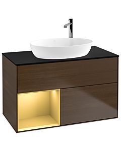 Villeroy und Boch Finion Villeroy und Boch Finion F892HFGN 100cm, cover plate black matt, shelves gold matt lacquer, walnut veneer