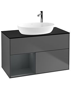 Villeroy und Boch Finion Villeroy und Boch F892HGGK 100cm, plaque de recouvrement noir mat, étagères laqué mat Midnight, anthracite mat