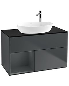 Villeroy und Boch Finion Villeroy und Boch F892HGHG 100cm, plaque de recouvrement noir mat, étagères laqué mat Midnight, Midnight Blue Matt Lacquer