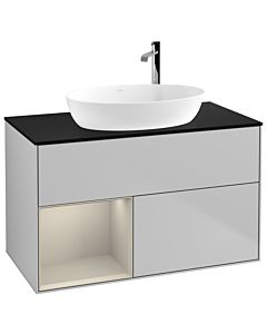 Villeroy und Boch Finion Villeroy und Boch F892HHGJ 100cm, plaque de recouvrement noir mat, étagères sable laqué mat, gris clair mat