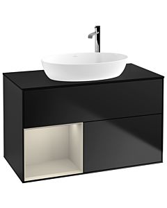 Villeroy und Boch Finion Villeroy und Boch F892HHPD 100cm, plaque de recouvrement noir mat, étagères laqué sable mat, laqué noir mat