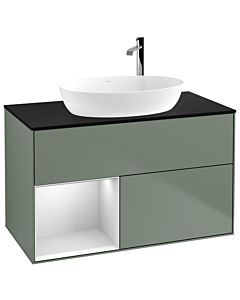 Villeroy und Boch Finion Villeroy und Boch F892MTGM 100cm, plaque de recouvrement noire mate, étagères Olive Matt Lacquer blanc mat, Olive Matt Lacquer