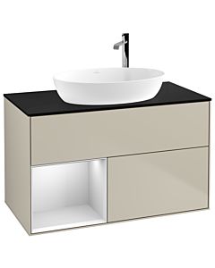 Villeroy und Boch Finion Waschtischunterschrank F892MTHH 100cm, Abdeckplatte black matt, Regale White matt lacquer, Sand Matt Lacquer