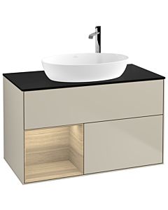 Villeroy und Boch Finion Villeroy und Boch F892PCHH 100cm, plaque de recouvrement noir mat, étagères Oak Veneer , Sand Matt Lacquer