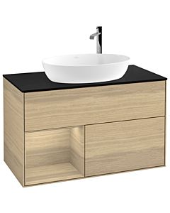 Villeroy und Boch Finion Villeroy und Boch F892PCPC 100cm, plaque de recouvrement noir mat, étagères Oak Veneer , Oak Veneer