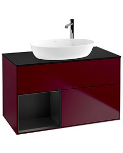 Villeroy und Boch Finion Villeroy und Boch F892PDHB 100cm, plaque de recouvrement noire mate, étagères laquées noir mat, Peony Matt