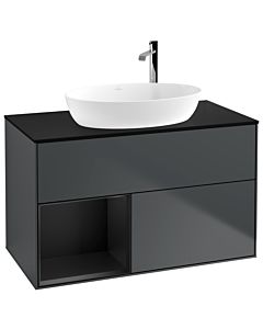 Villeroy und Boch Finion Waschtischunterschrank F892PDHG 100cm, Abdeckplatte black matt, Regale Black matt lacquer, Midnight Blue Matt Lacquer