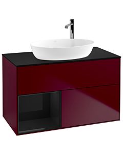 Villeroy und Boch Finion Villeroy und Boch F892PHHB 100cm, plaque de recouvrement noire mate, étagères en laque noire brillante, Peony Matt