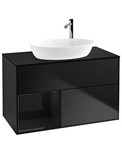 Villeroy und Boch Finion Waschtischunterschrank F892PHPD 100cm, Abdeckplatte black matt, Regale Glossy black lacquer, Black matt lacquer
