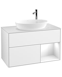 Villeroy und Boch Finion Waschtischunterschrank F901GFGF 100cm, Abdeckplatte white matt, Regale Glossy white lacquer, Glossy white lacquer