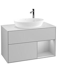 Villeroy und Boch Finion Villeroy und Boch F901GJGJ 100cm, plaque de recouvrement blanc mat, étagères laqué gris clair mat, gris clair mat