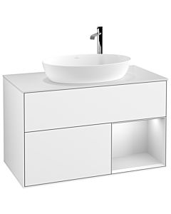 Villeroy und Boch Finion Waschtischunterschrank F901MTGF 100cm, Abdeckplatte white matt, Regale White matt lacquer, Glossy white lacquer