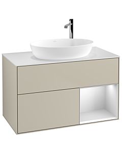 Villeroy und Boch Finion Waschtischunterschrank F901MTHH 100cm, Abdeckplatte white matt, Regale White matt lacquer, Sand Matt Lacquer