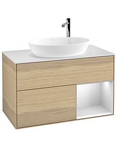 Villeroy und Boch Finion Villeroy und Boch F901MTPC 100cm, plaque de recouvrement blanc mat, étagères laqué blanc mat, Oak Veneer