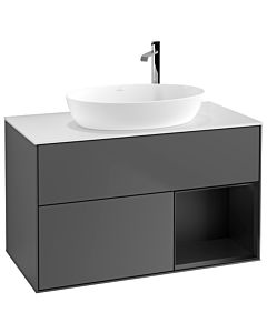 Villeroy und Boch Finion Waschtischunterschrank F901PDGK 100cm, Abdeckplatte white matt, Regale Black matt lacquer, Anthracite matt