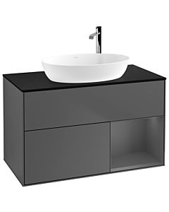 Villeroy und Boch Finion Waschtischunterschrank F902GKGK 100cm, Abdeckplatte black matt, Regale Anthracite matt lacquer, Anthracite matt