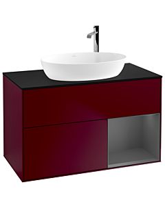 Villeroy und Boch Finion Waschtischunterschrank F902GKHB 100cm, Abdeckplatte black matt, Regale Anthracite matt lacquer, Peony Matt